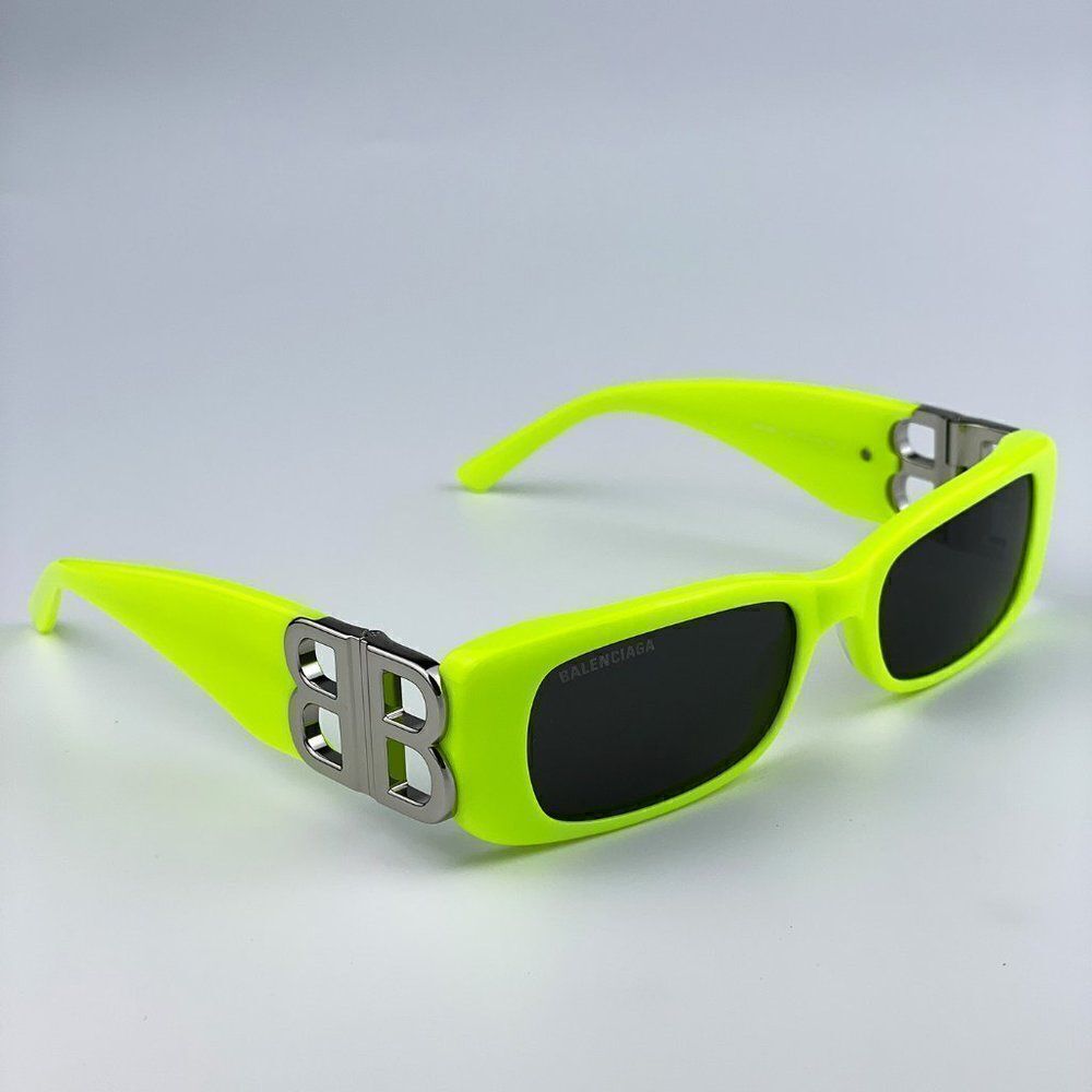 NEW Balenciaga  BB0096S 008 Yellow Silver Logo Grey Square Unisex Sunglasses - Picture 13 of 14